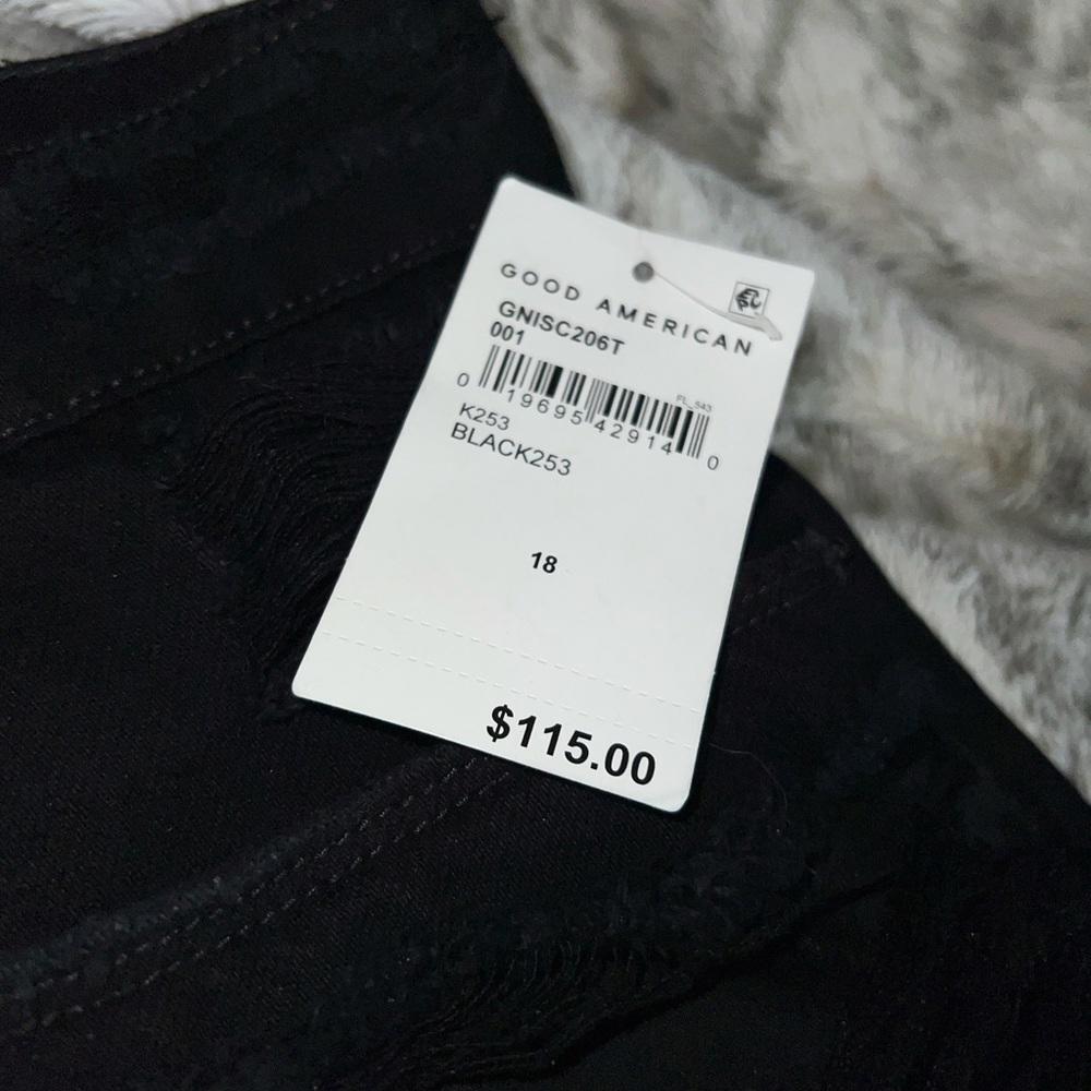 Good American Black Distressed Denim Shorts - Picture 2 of 5